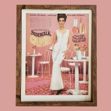 1960s 11x14 Original Framed Vintage pink and white Max Factor Sidewalk Cafes Ad
