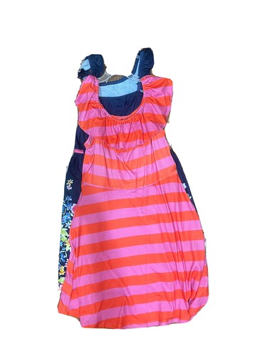 Pink & Violet Chambry/Ivy Dress Girls 2 Pack Navy Floral/Pink Stripe Size 14/16 - Picture 2 of 2