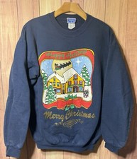 Vintage Happy Holidays Christmas Pullover Crewneck Sweatshirt Men s Medium Santa
