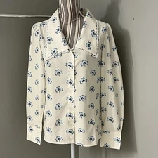 Simplee Women’s Long Sleeve Shamrock Collared Cottage Granny Core Blouse M