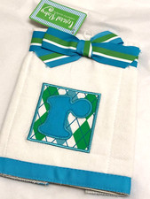 Mudpie Initial "R" Baby Burp Cloth ARGYLE Blue Green White Preppy New in Plastic