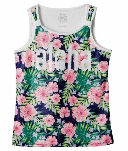 SO Mesh Front Tank Tropical Floral Girls' Plus Size: 16 1/2 (PO) - Picture 2 of 8