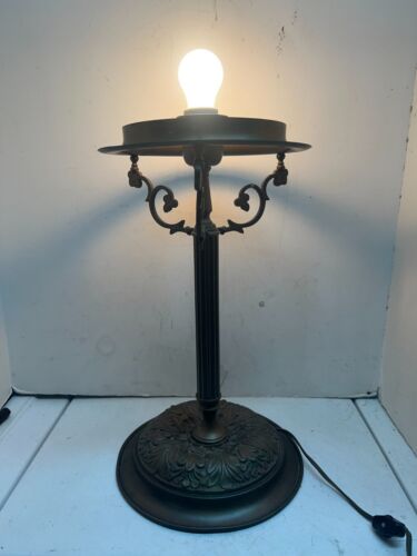 Antique VERY ORNATE dark BRASS Victorian Electric Table Lamp, 7" FITTING - Picture 7 of 8