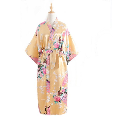 UK Women Gown Lady High Quality Long Peacock Bride Kimono Robe satin Night Dress - Picture 26 of 40