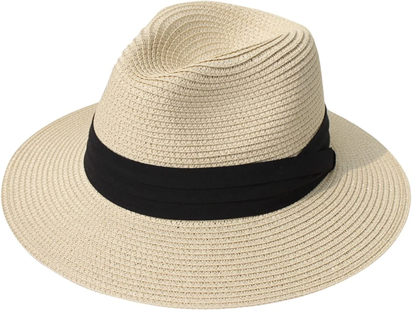 Lanzom Women Wide Brim Straw Panama Roll up Hat Fedora Beach Sun Hat