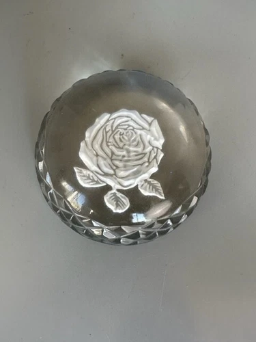 Vintage WATERFORD Irish Crystal ROSE Pattern Round Embossed Dome Paperweight