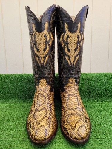 9.5 D ⭐ VINTAGE ⭐ JUSTIN ⭐ GOLDEN PYTHON ⭐ SNAKE ⭐ EXOTIC ⭐ RARE ⭐ WESTERN BOOTS