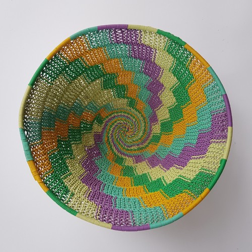 African Zulu Telephone Wire Basket hand craft contemporary art 19cm colours - Picture 9 of 15