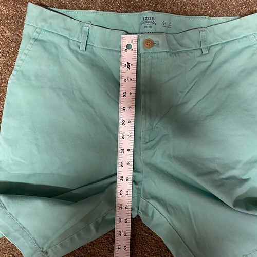 IZOD Saltwater Chino Shorts Men's 34 X 10 Seafoam Green Cotton Stretch Zip-Fly - Picture 5 of 11