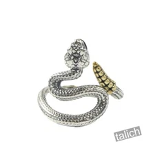 925 Sterling Silver Rattle Snake Ring with Open Mouth Fang Adjustable Unique