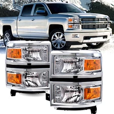 Pairs For 2014-2015 Chevy Silverado 1500 Chrome Headlights Headlamps Left&Right