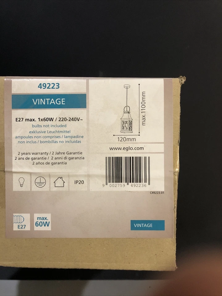 EGLO VINTAGE sospensione E27 1 luce da 60W metallo bianco finiture rosse EGLO 49 - Immagine 2 di 2