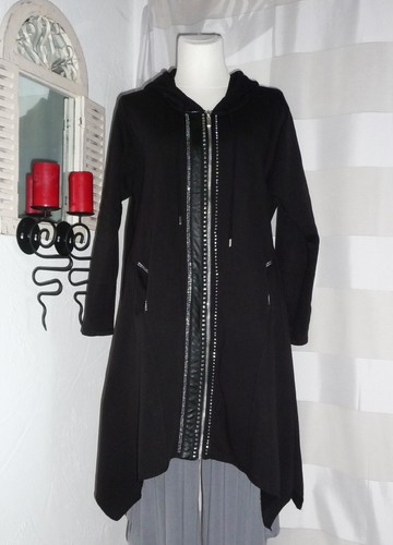 Sweat Mantel Long Jacke Kapuze A-Linie + viele Hammer Details Lagenlook 52-54 - Bild 4 von 14