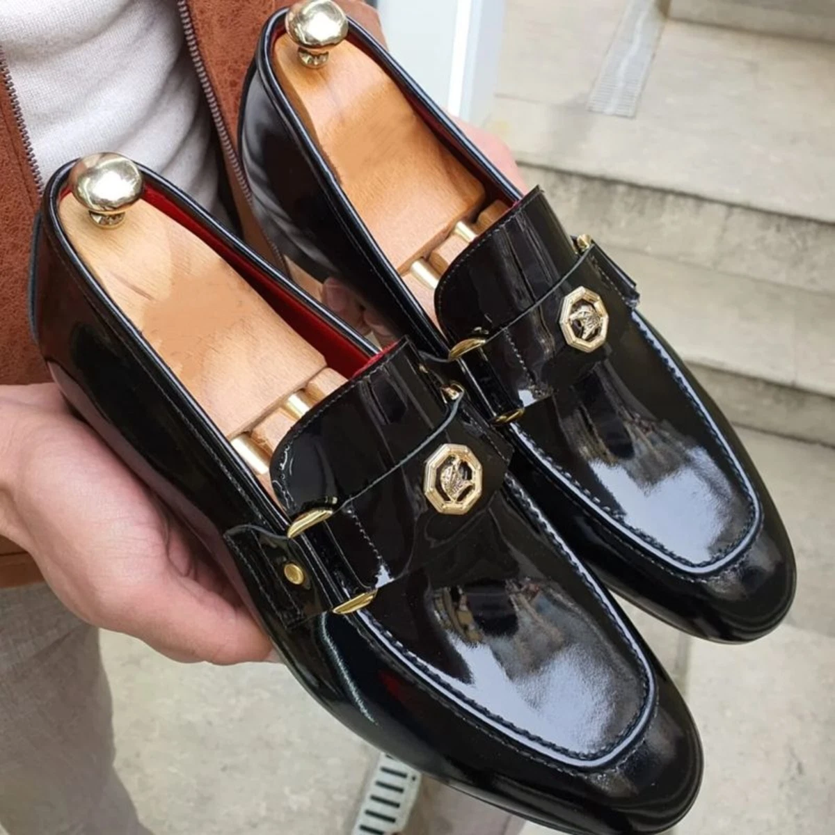 Zapatos De Vestir Para Hombre Zapatos De Boda Con Punta Redonda Sin Cordones