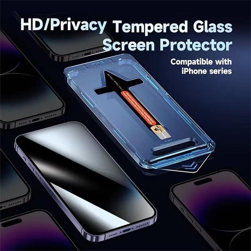For iPhone 16 15 14 13 12 Pro Max Plus X Easy Fit Privacy Glass Screen Protector - Picture 2 of 13