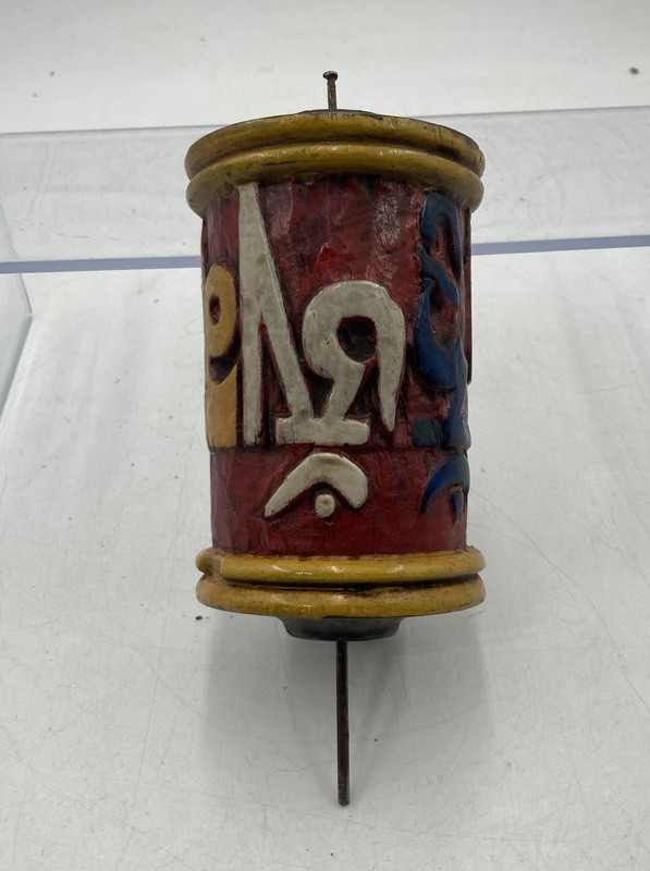 Multicolor Tibetan Carved Script Rotating Handheld Buddhist Prayer Wheel