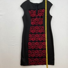Connected Apparel Womens Sheath Dress Black Red Floral Lace Cap Sleeve 14