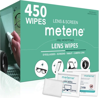 Metene 450 Pack Lens Cleaning Wipes, Pre-Moistened and Individually Wrapped Eye