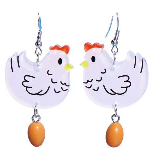 Pendientes clásicos boutique de acrílico para mujer con tema de gallina y huevo ☂️ - Imagen 1 de 6