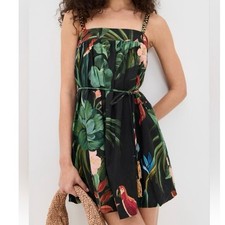 Farm Rio Midnight Macaw Fiesta Black MiniDress with straps Medium