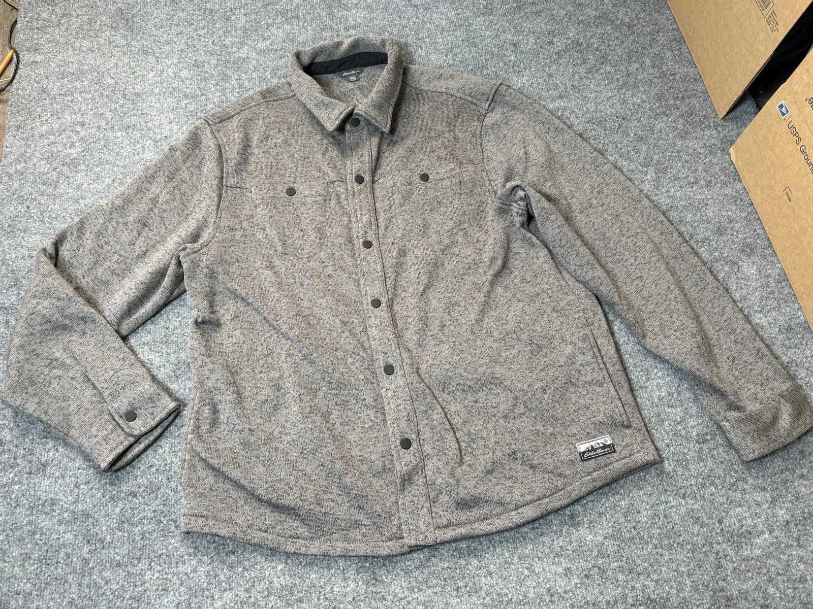 Eddie Bauer Jacket Mens XL Gray Fleece Knit Snap Front Shacket Casual Outdoor image 1