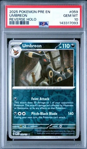 🔥  POKEMON 2025 Prismatic Evolutions UMBREON #059 Reverse Holo PSA 10 💎 🔥