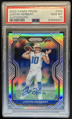 2020 Panini Prizm Justin Herbert Rookie Auto Silver RC #325 Chargers PSA 10
