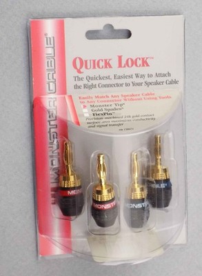 Monster Quick Lock Speaker Banana Plugs Set of 4, Stereo Cable Connector System