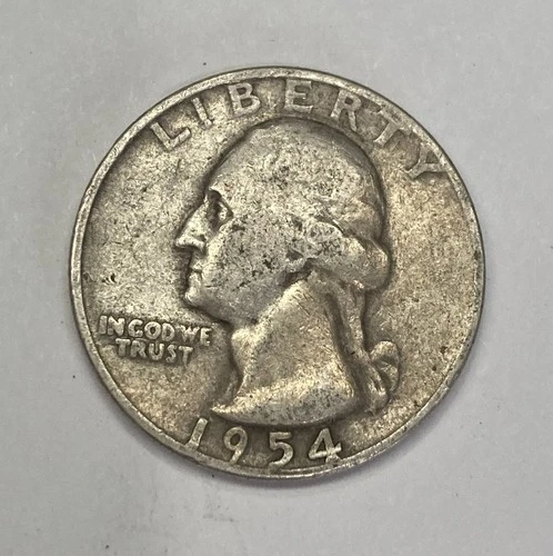1954 D Washington Quarter 25c Denver 90% Silver US Coin
