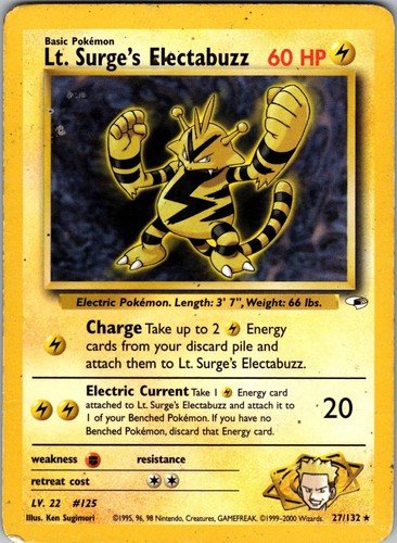 Heavily Played Lt. Surge's Electabuzz 27/132 Gym Heroes Unlimited Non-holo
