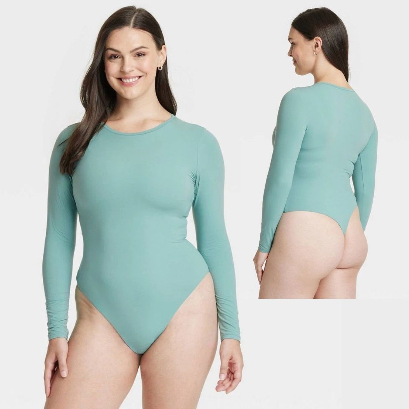 Auden Womens Luxury Collection Green Stretch Long Sleeve Bodysuit Tidal Flow XXL