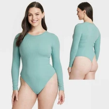 Auden Womens Luxury Collection Green Stretch Long Sleeve Bodysuit Tidal Flow XXL