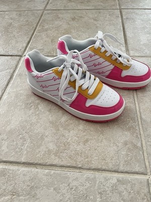 Barbie Girls Low Top Lace-Up Sneakers White/Pink/Yellow Logo Round Toe US 7