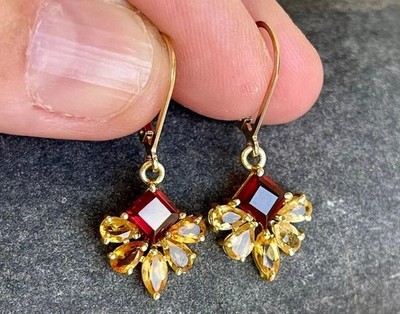 Princess Cut Simulated Red Ruby Women's Drop Earring In 14K Yellow Gold Plated