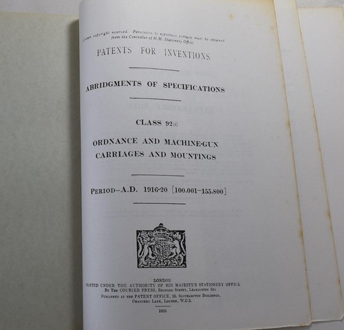 ORDNANCE & MACHINE-GUNS 1916-30 PATENTS FOR INVENTIONS ABRIDGMENTS. Artillery - Foto 1 di 7