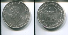 DRITTES REICH 1934 F - 5 Reichsmark in Silber, vz/stgl. - FRIEDRICH SCHILLER