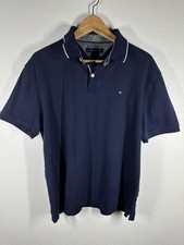 Tommy Hilfiger Polo Shirt Mens Large Blue Solid Logo Short Sleeve Casual