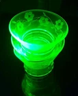 Vintage Uranium Green Glass Etched Floral Sherbet Dessert Bowl Set Of 3