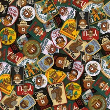Friends of Smokey the Bear patches print BT Yard x 44 wide cotton Riley Blake