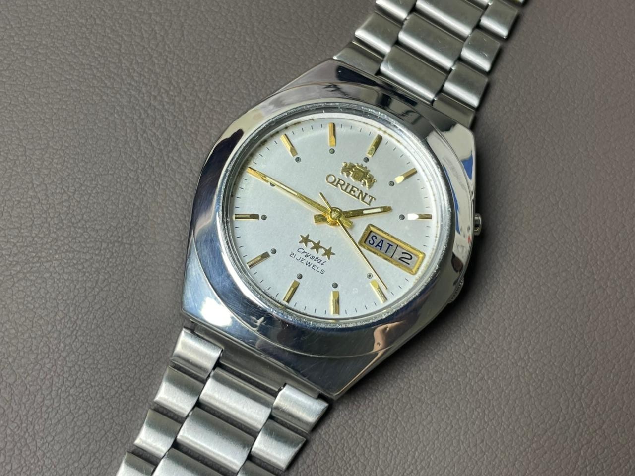 Vintage Orient Crystal 3 Star Automatic White Dial 36mm Men's Watch