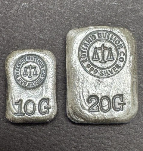 Rutland Bullion Co. FRACTIONAL LOT  30g Hand Poured Silver Bar .999 Silver