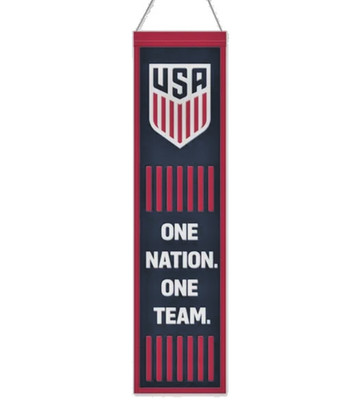 USA SOCCER TEAM WORLD CUP EMBROIDERED WOOL BANNER 8''X32'' W/ HANG ROPE WINCRAFT