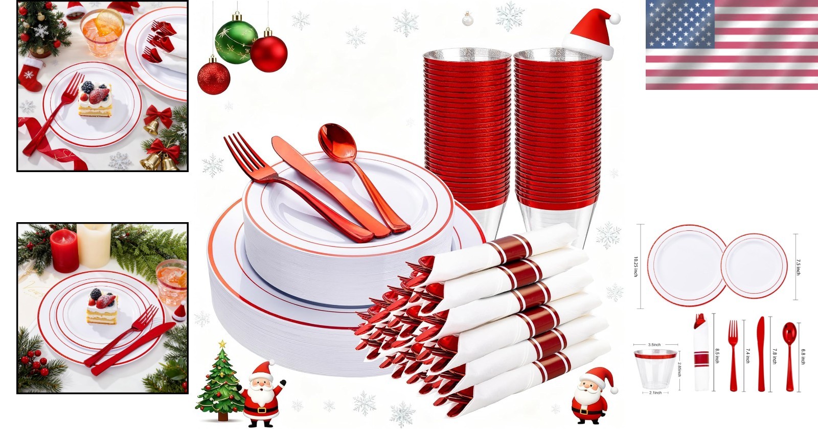 210 Piece Red Plastic Dinnerware Set, Disposable P