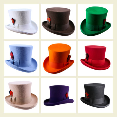 Top Hat  Wool Felt Victorian Steampunk Mad Hatter Cosplay Red Black Purple Gray