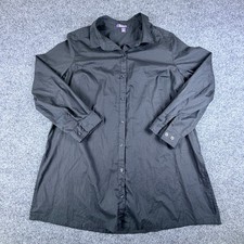 Roamans Shirt Dress Women 20W Black Cotton Side Slit Button Front Relaxed Office
