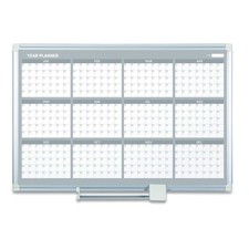 MasterVision Magnetic Dry Erase 12-Month Calendar Board 48x36 White/Silver