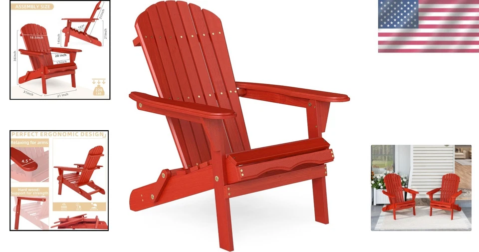 Silla Adirondack de madera - Muebles de exterior plegables Foto 2 de 4