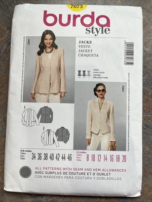 Burda Style 7073 Sewing Pattern Jacket w/ Ruffle option - Sz 8-20 Misses'