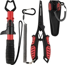 mouhike Fishing Pliers Fish Lip Gripper Tool Kit Red & Black 