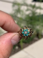 9ct Gold Vintage 1960s Seed Pearl And Turquoise Ring 2.6 Grams